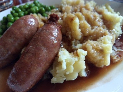 Dogg Inn Sausage and mash with peas